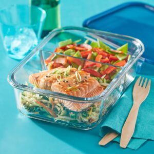 Pyrex® MealBox™ 5.8-cup Divided Glass Food Storage Container with Blue Lid - Image 3