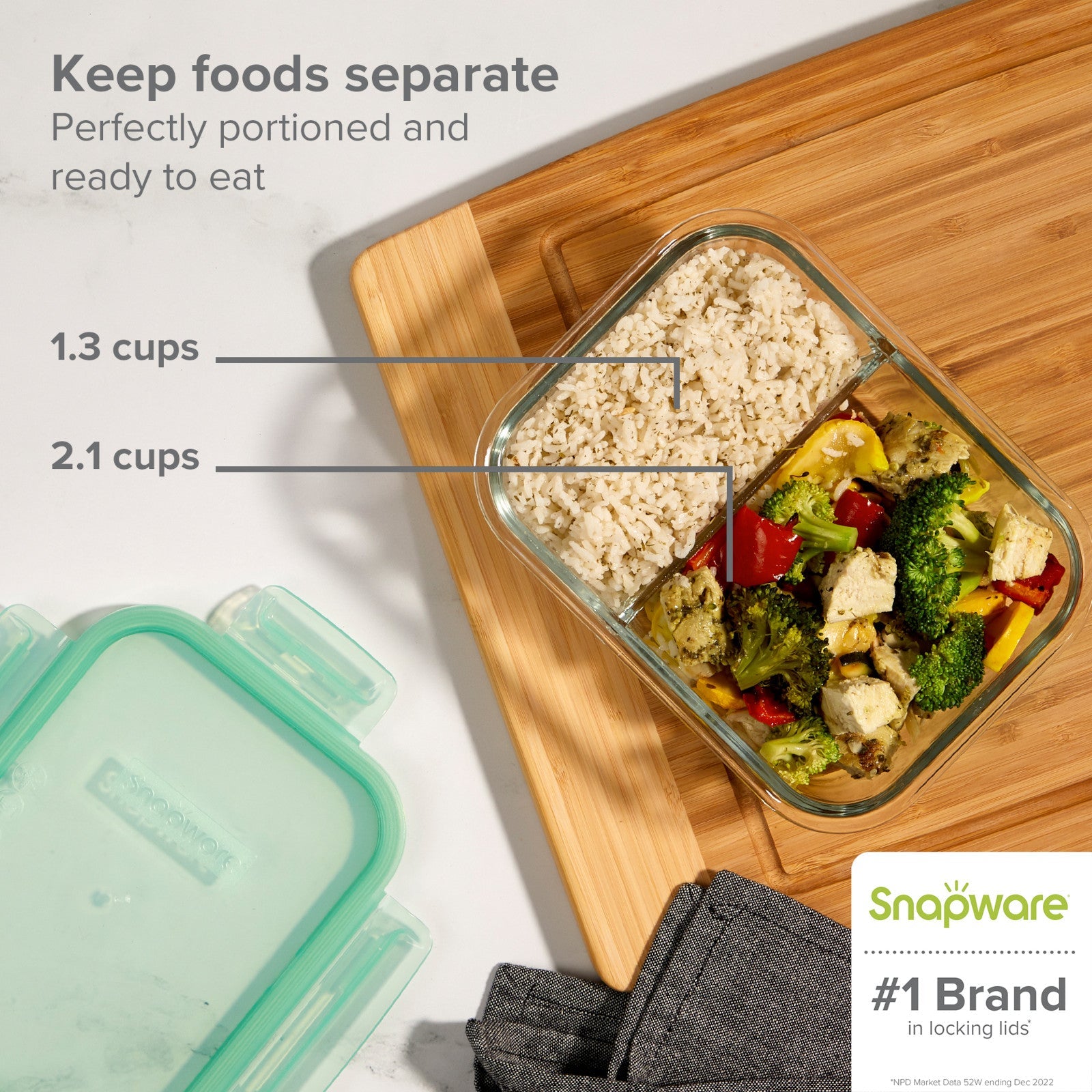 Snapware® MealBox™ 4-cup Divided Glass Storage Container with Lid - Image 2